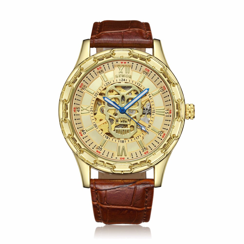 Luxe Gouden Schedel Horloges Heren Skeleton Horloges Sewor Automatische Self-Wind Mechanische Horloges Klok Relogio Masculino: 1102-01