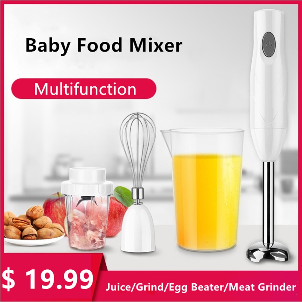 4 in 1 rustfri stål elektrisk blender nedsænkning babymad mixer køkken grøntsagskødkværn hakker bærbart piskeris