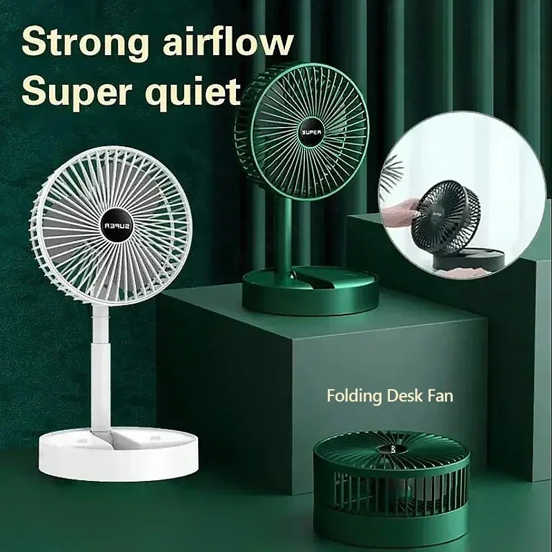 Draagbare opvouwbare ventilator Mini-standaardventilator Verstelbare hoogte Mute Desktopventilator Luchtcirculatieventilator Vloerventilator 3 snelheden aanpassing
