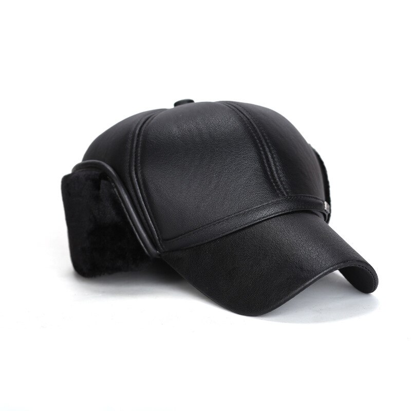 Gorra de béisbol gruesa para hombre, gorro de béisbol de algodón Pu con protección para los oídos, sombreros de terciopelo para mantener el calor, para personas mayores de mediana edad, , Otoño e Invierno