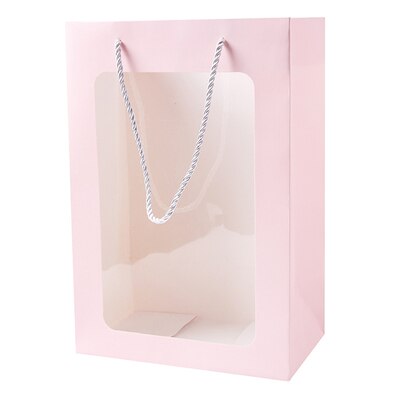 10 st synlig papperspåse med genomskinligt fönster för leksaksdukstillbehör förpackning i påsar: Rosa
