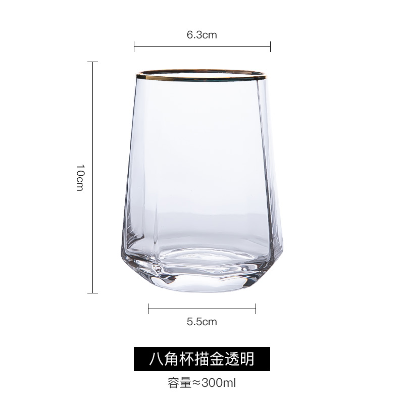 Kreative Diamant Glas Becher Whiskey Glas Geometrische Achteckige Wein Glas Trinken Gläser Kaffee Becher Saft Tasse Bahre Glas: Weiß-Gold Rand