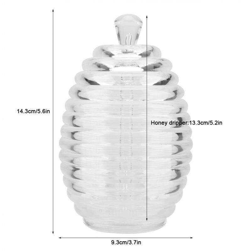 265ml gennemsigtig bikubeformet honningkrukke med drypstang til opbevaring og udlevering af honning