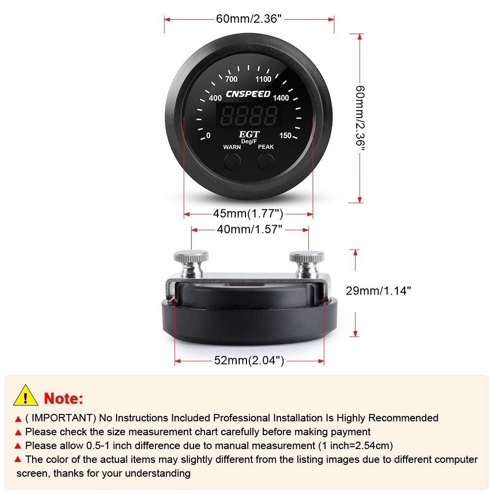 52mm/2 zoll 0-1800F Digitale Abgas Temperatur Egt Gauge Mit Sensor Elektronische Abgas Temp Meter Ultra-Dünne Runde