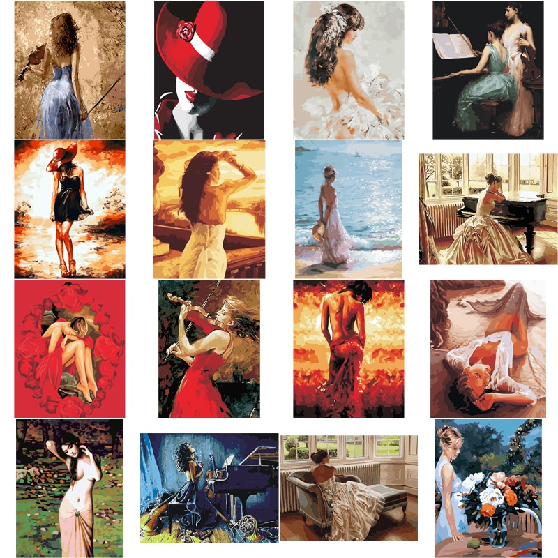 DIY Painting By Numbers Adults Portrait Full Kits Oil Paint By Numbers Art Figure Drawing 50x40cm Home Decor
