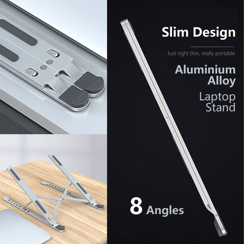 Verstellbarer laptopständer aus aluminium mit 8 winkeln, schlankes design für macbook pro air, notebook-tablet-halter, schreibtischständer, 2 farben, miccgin