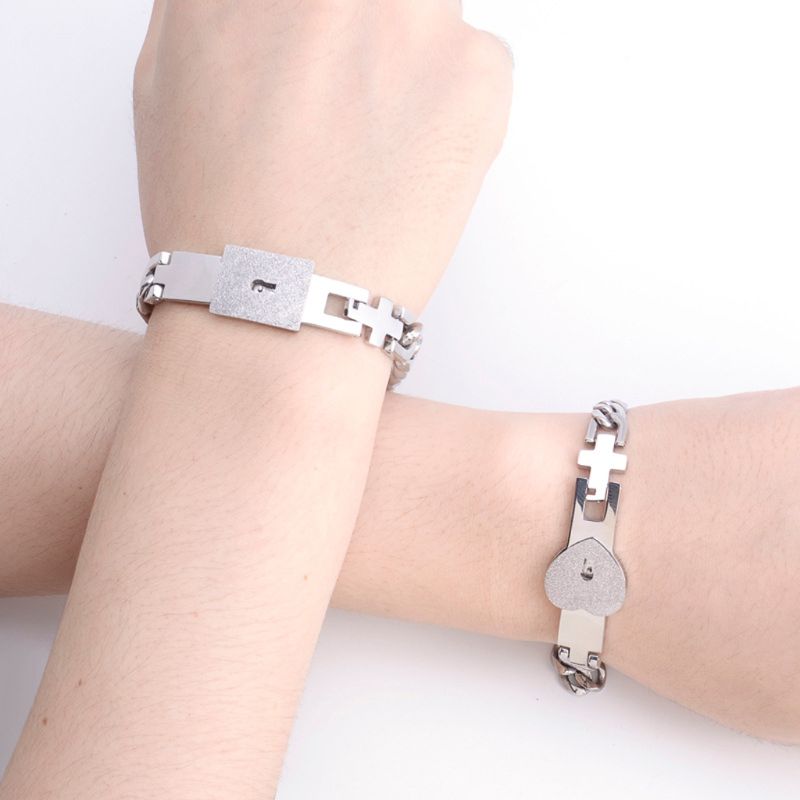 2 Stuks Silver Tone Rvs Minnaar Hart Liefde Slot Armband Met Slot Sleutel Armbanden Kit Paar