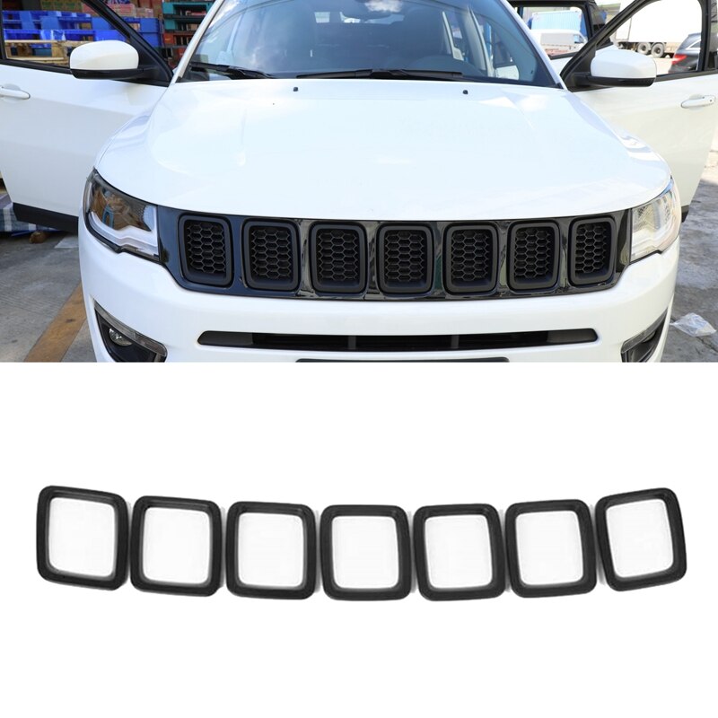 7Pcs Auto Grille Cover Grill Ring Inserts Frame Versieringen Kit Voor Jeep Compass (mat Zwart)