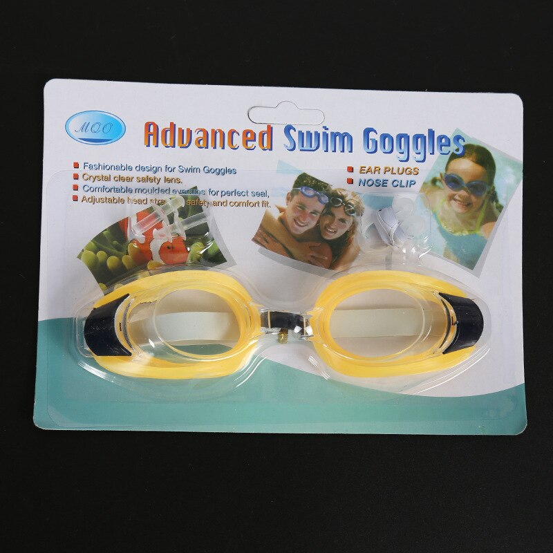 Gennemsigtige svømmebriller med næseklemme ørepropper voksne børn børn flade lys mænd og kvinder dykkerbriller: Gul