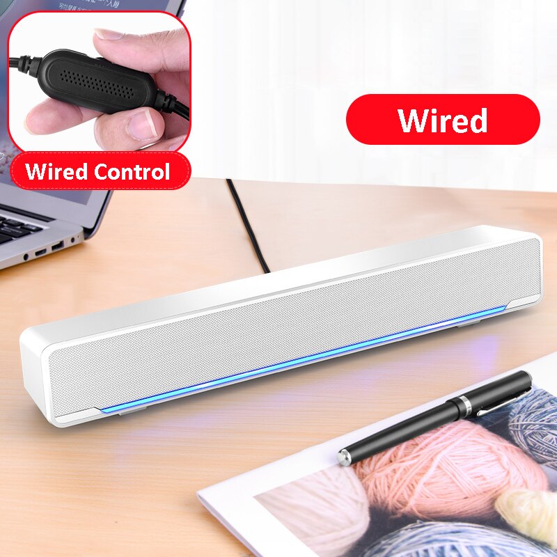 Barra De sonido LED Para TV, altavoz con Bluetooth, Para PC, ordenador, parlantes De Alto rendimiento, Para cine en casa: White Wired
