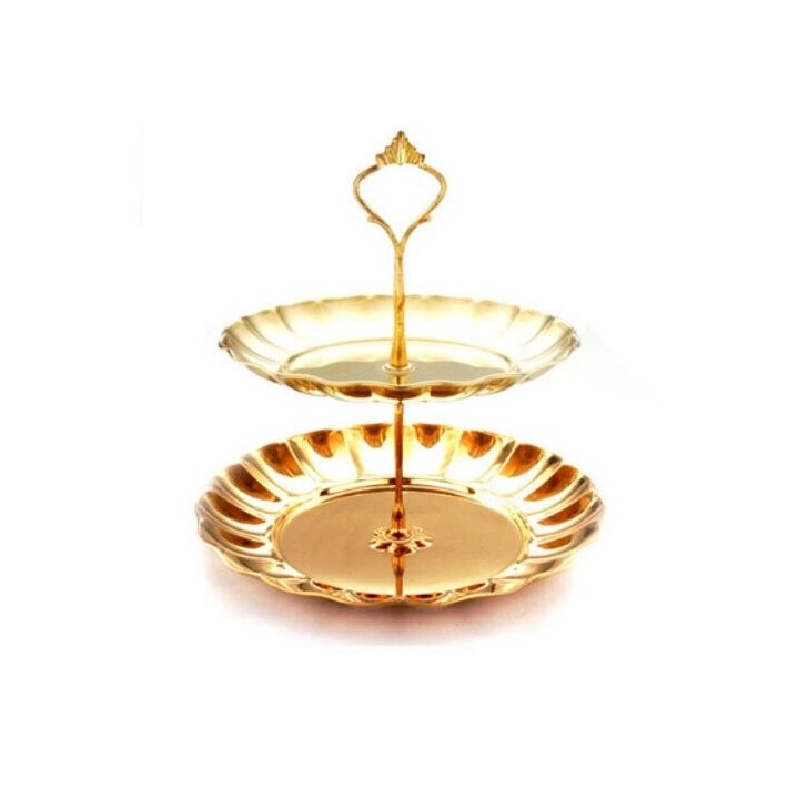 Tier Stainless Steel Cake Stand Afternoon Tea Wedding Plates Party Tableware Bakeware Cake Shop Three Layer Cake Rack ZM915: Gold 2 layers