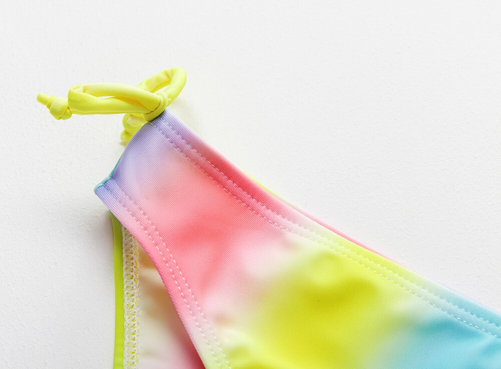 5-14Y Teenager Mädchen Badeanzug Zwei stücke freundlicher Biniki einstellen Regenbogen stil Mädchen Schwimmen Outfit freundlicher Bademode badeanzug