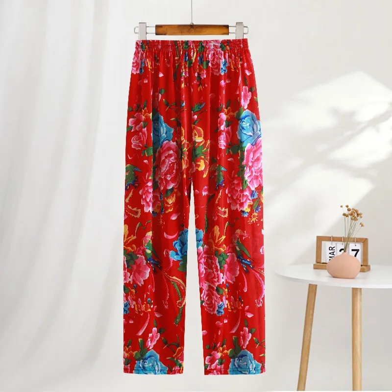 Koele zomer ijszijde bloemenbroek dames muggenbestendig casual thuis met airconditioning negendelige lengte broek