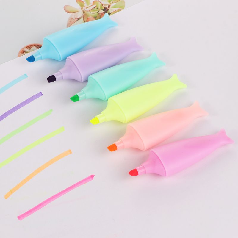 6 Pcs/Pack Mini Fish Sticks Fluorescent Pen Cartoon Cute Stationery