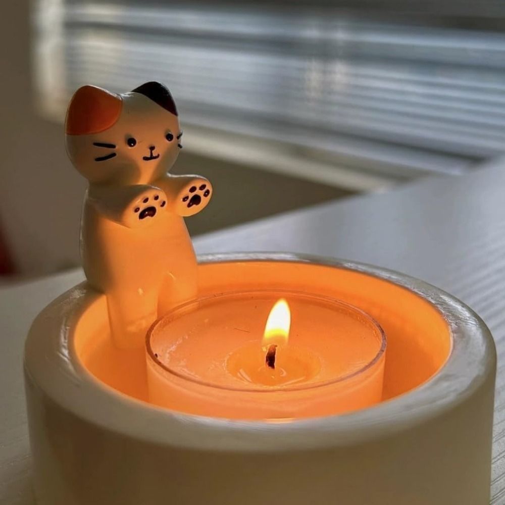 Bougeoir en résine pour chaton de dessin animé, bougeoir pour chat grillé, chauffe les pattes, bougeoir d'aromathérapie pour chat: Argent
