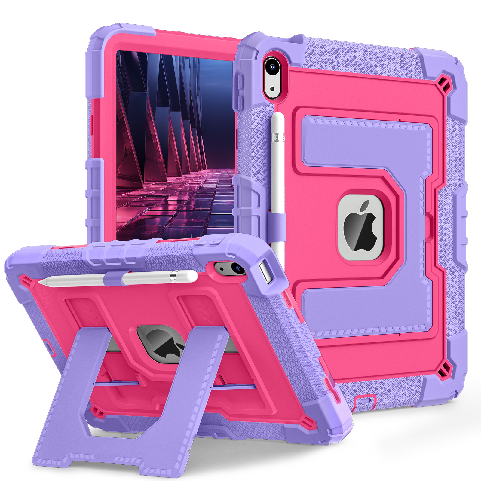 Funda para tableta para IPad A16 11th 2025 10th Gen Air 4 5 10,9 Pro 11 pulgadas Mini 6 7 niños soporte cordón a prueba de golpes protege cubierta resistente: TEN / Lila