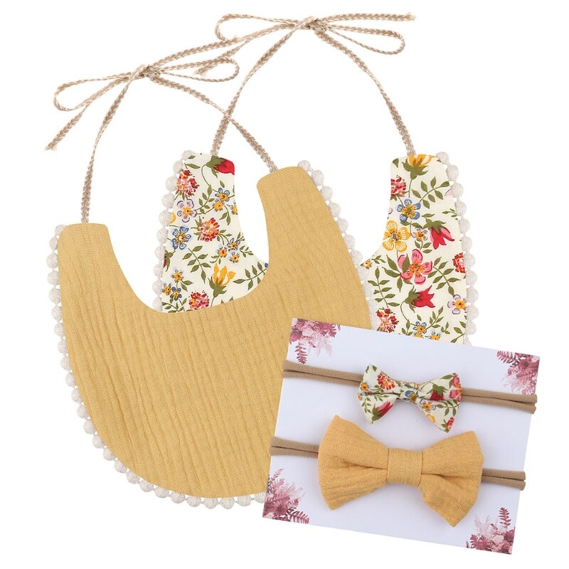 Peuter Lunch Feeding Bib Burp Doek Ademend Speeksel Handdoek Met 2 Boog Haarband