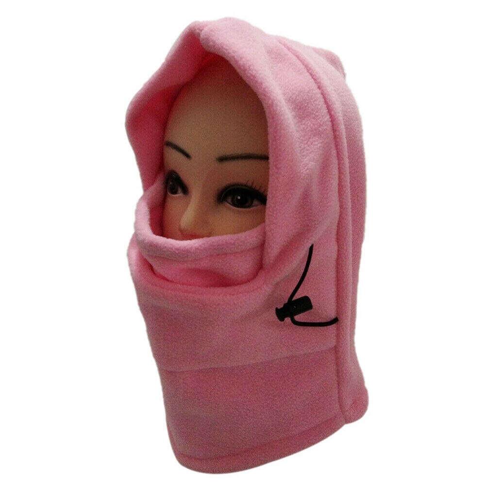 Unisexe hiver Snood polaire écharpe capuche cou visage masque couleur unie cyclisme Ski chapeau: Rose