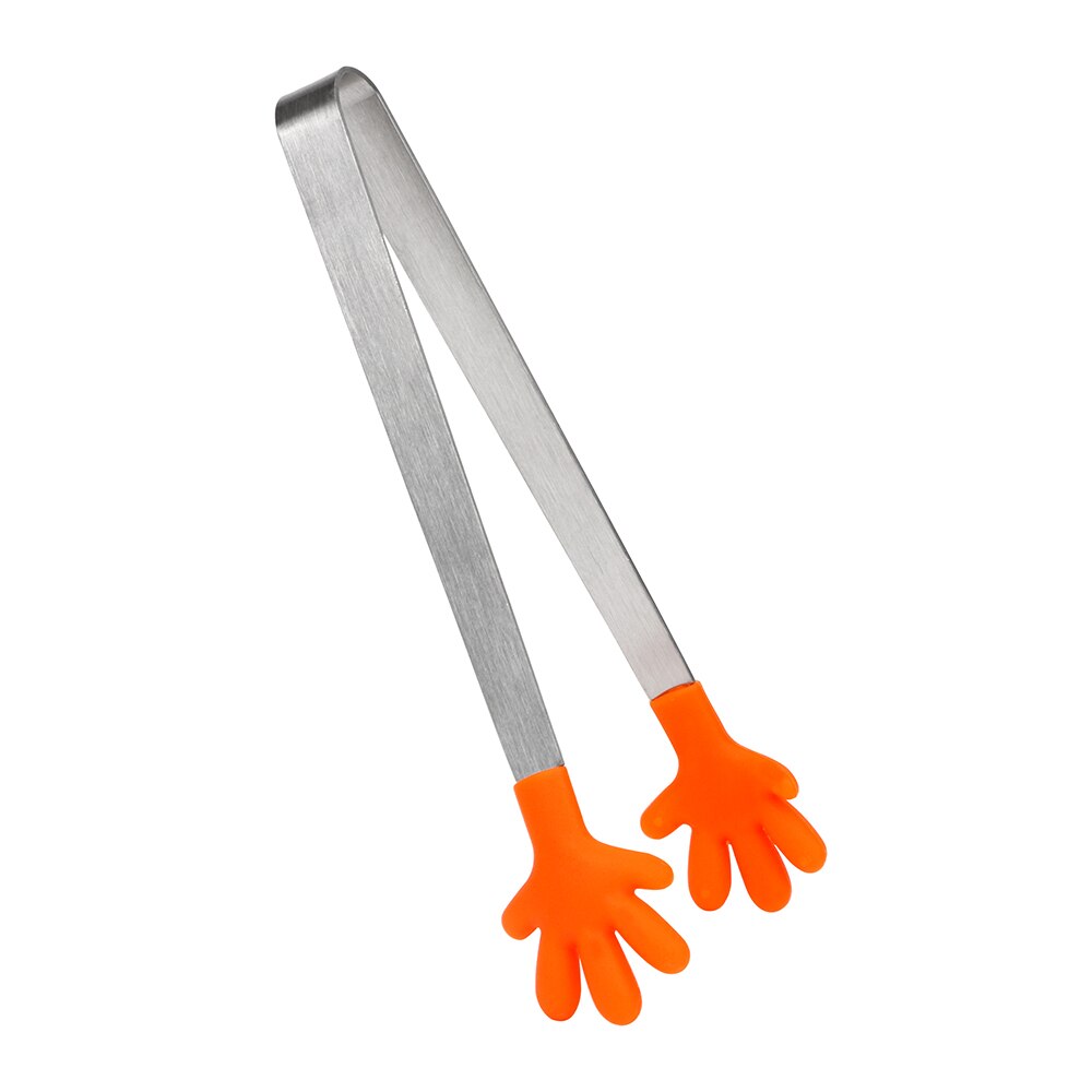 Pinza de silicona de acero inoxidable para comida, Mini carpeta manual, utensilios de cocina de acero, pinza de alimento para cocina, pinza de mano para barbacoa, ensalada: Orange