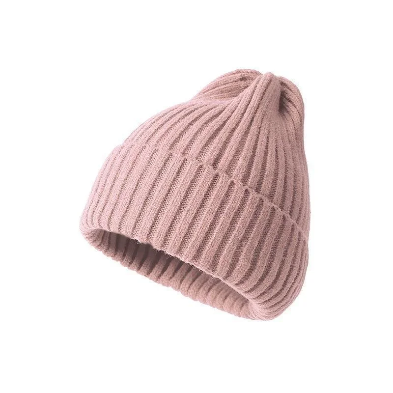 Gorro de invierno para mujeres, hombres, niños y niñas, gorro de ganchillo de Color sólido, gorros tejidos de otoño Unisex, gorros, accesorios salvajes: Rosa