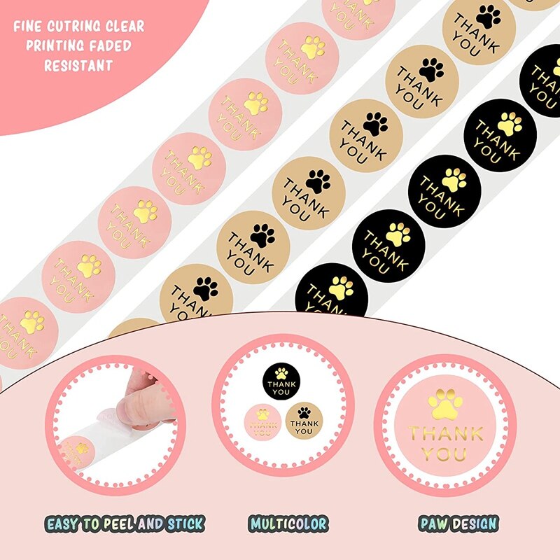 1500 Pcs Ronde Kraft Poten Print Bedankt Etiketten Stickers, Hond Claw Print Labels, Voor Afdichting En Decoratie