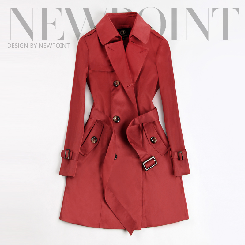 Double Breasted Mid-long Trench Coat Women Khaki Slim Belt Cloak Mujer Windbreaker Female Abrigos Brazil LH810: wine red / S
