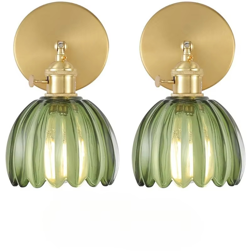 Vintage zielony tulipan szklany klosz lampy ściennej salon sypialnia lampa na drzwi lampki nocne