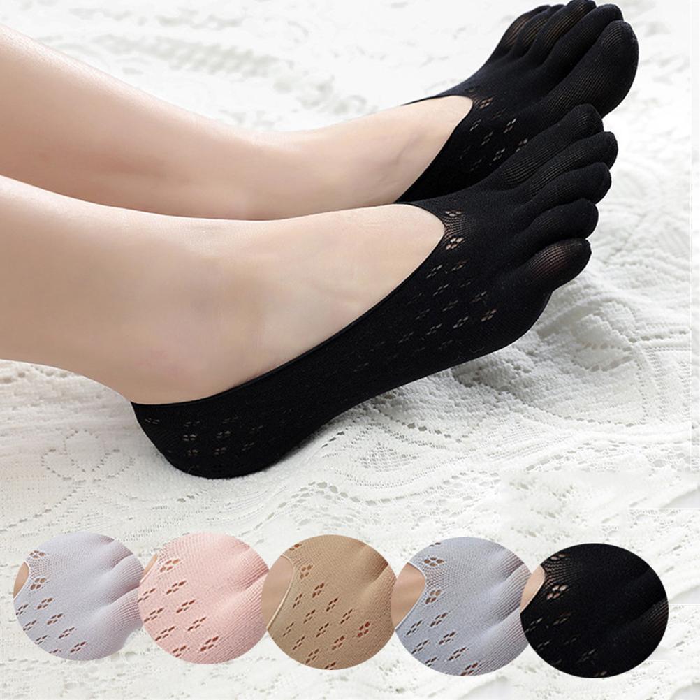 5Pairs Orthopedic Compressing Socks Women'S Toe Socks Ultra Low Cut Liner With Gel Tab Breathable Five Finger Split Boat Socks