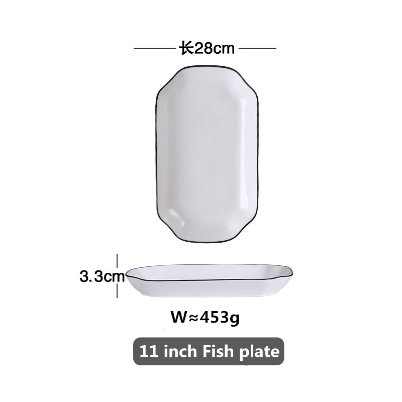 White Dinner Plate Set Ceramic Kitchen Plate Tableware Set Food Dishes Rice Salad Noodles Bowl Soup Kitchen Cook Tool 1pc: 28 cm fish plate