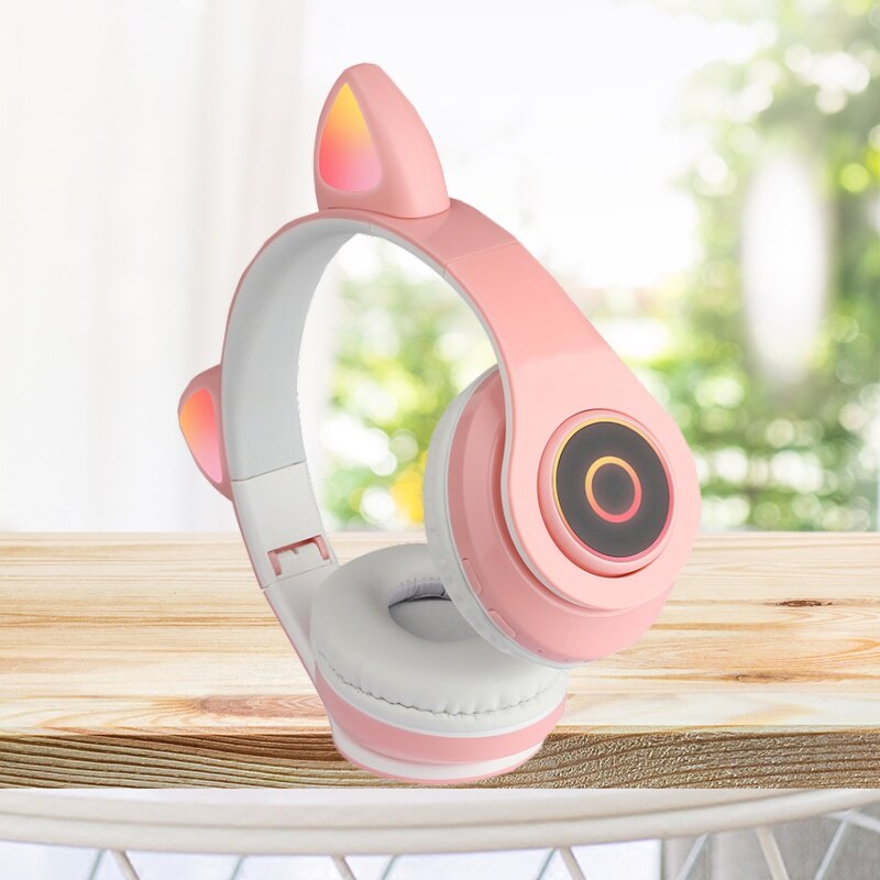 Wireless headphones children MP3 player with LED colorful breathing lights cat ears with microphone Bluetooth headset