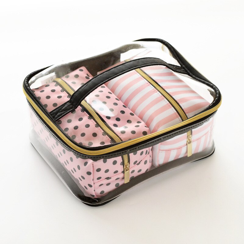 Gennemsigtig pvc kosmetik taske rejse toilettaske firedelt bærbar multifunktions sæt pink makeup organizer taske kosmetiker: 1