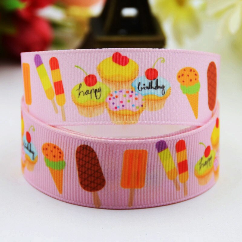 7/8 ''22Mm, 1" 25Mm, 1-1/2 "38Mm, 3" 75Mm Cupcake Stripfiguur Gedrukt Grosgrain Lint Partij Decoratie 10 Yards X-00789