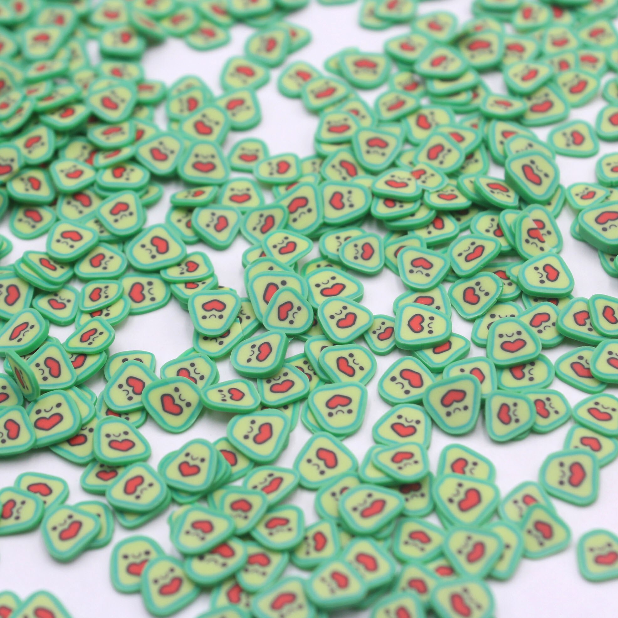 100g/Lot Cute Avocado Slices Polymer Clay Soft Clay Sprinkles for Arts and Mobile Decoration DIY Crafts Filler Accessories