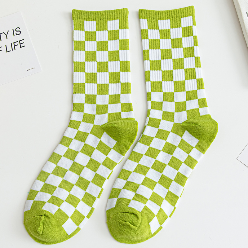 Women Socks Checkboard Harajuku Street Black White Squares Pattern Plaid Novelty Skateboard Funny Cotton Socks For Girl: GRAY