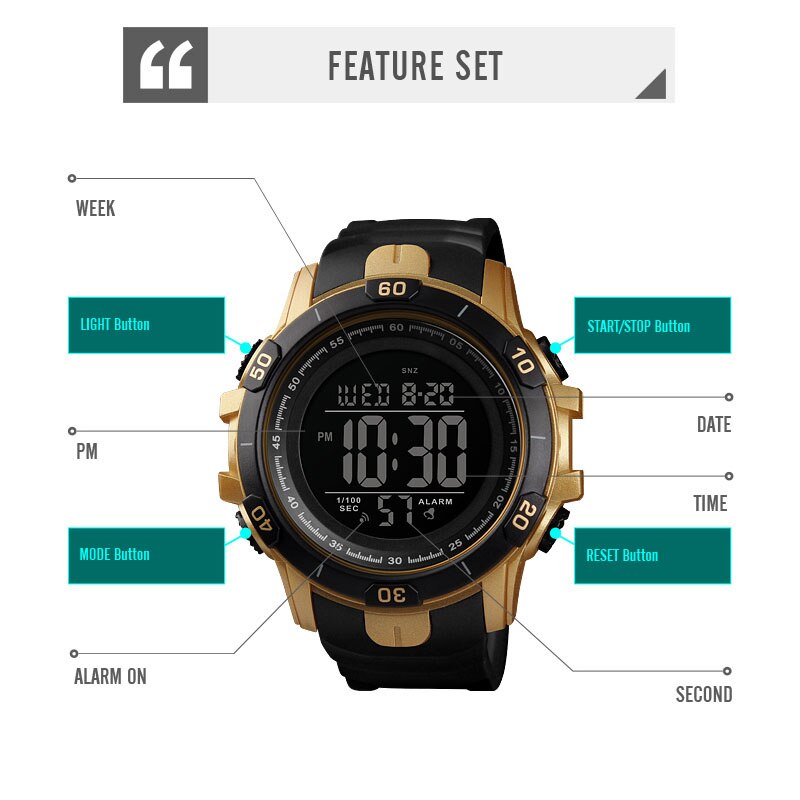 Skmei digitaal horloge voor heren led sport polshorloges waterdicht lichtgevende wekker aftelhorloge herenhorloges montres homme