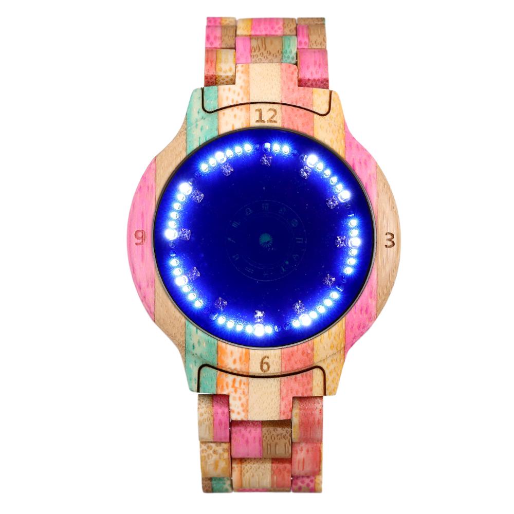 Red sandalwood LED Light Touch Screen Diamond Dial Wooden Watch Red Starry Sky Surface Luminous Watch Relogio Masculino: 2