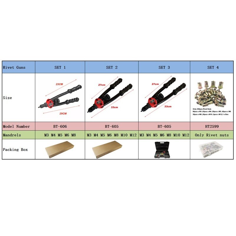 BT-605 Gun Auto Klinknagel Tool Blindklinkmoer Gun Heavy Hand Inser Nut Gereedschappenhandboek Opspandoorns M3 M4 M5 M6 m8 M10 BT-606