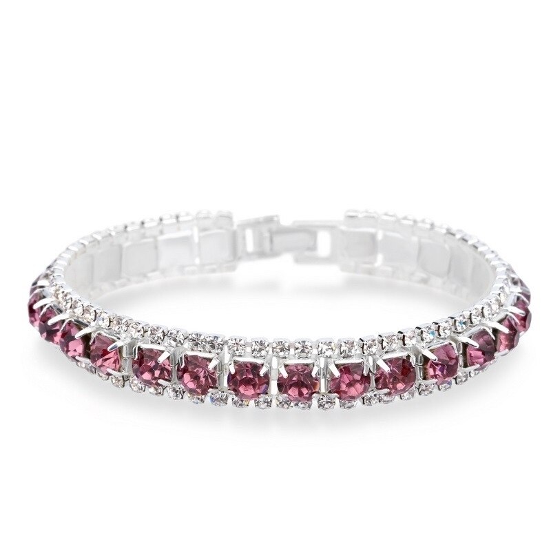 925 Sterling Zilver Silve Vrouwen Klassieke Sieraden Clear Red Cubic Zirkoon Armband &amp; Bangle: pink