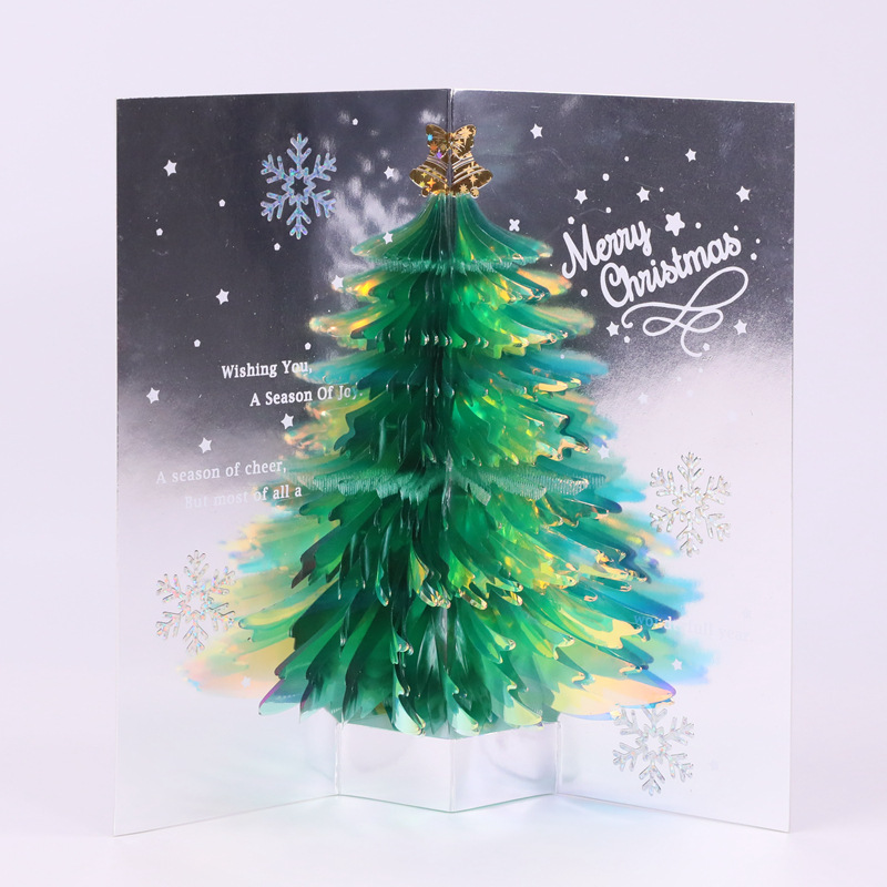 Kerst Fonkelende Dromerige Drie-Dimensionale Wenskaart Kerstboom Sturen Zegen Bericht Kaart