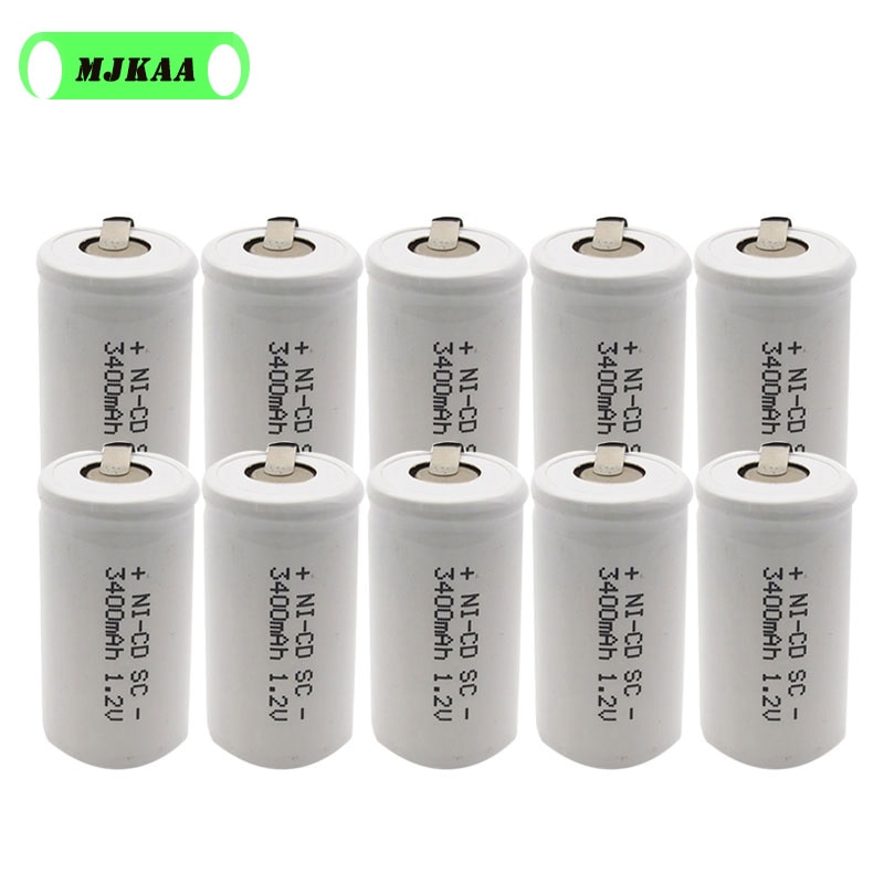12pcs SC 1.2V 3400mah Rechargeable Battery 3400mah 4/5 SC Sub C Ni-cd Cell with Welding Tabs for Electric Drill Screwdriver