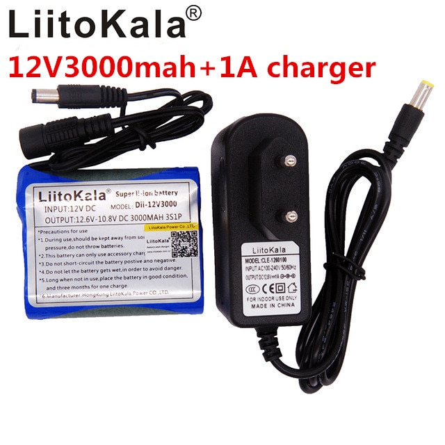 Liitokala camera 12 v 3000 mah Li-Ion 12 v 3Ah camera batterij + lader 12.6 v 1A van de eu/plug usa