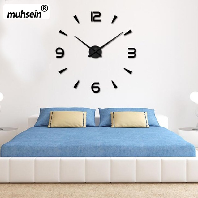 Muhsein Wall Clock Home Decoration Clock Acrylic Mirror Sticker Quartz Watch 3d DIY Mute Wall Clock: black / 37inch