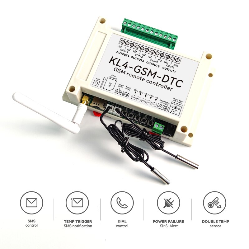 4 kanal Relais Schalter Modul GSM Alarm SMS Regler KL4-GSM Mit Stromausfall Alarm Optional für Fischteich Kultur