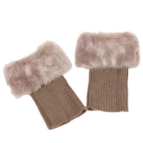 Winter Women Solid Color Faux Fur Cuff Crochet Knit Boots Sock Short Leg Warmers: Khaki