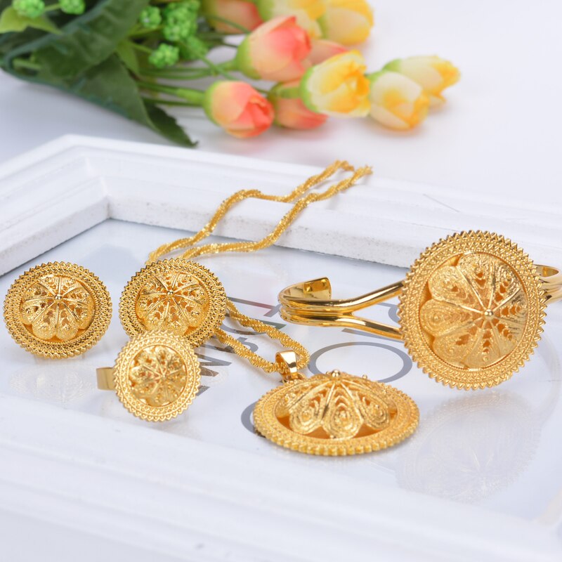 Shamty Ethiopian Jewelry Sets For Woman Pure Gold Color African Nigeria Sudan Eritrea Kenya Wedding Habasha Style Jewelry A30028