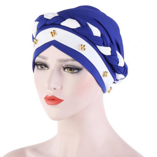 Kvinnor tvinnad flätad turban hatt hijab mössa pärlor håravfall huvudskydd huvudbonader huvudbonad hår styling tillbehör muslim halsduk: Safirblå vit