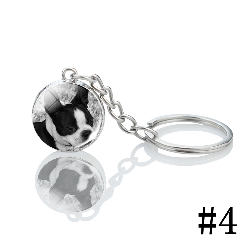 Men's Boston Terrier Keychain Black and White Dog Photo Glass Ball Pendant Keyring Decoration Pendant for Women: Red