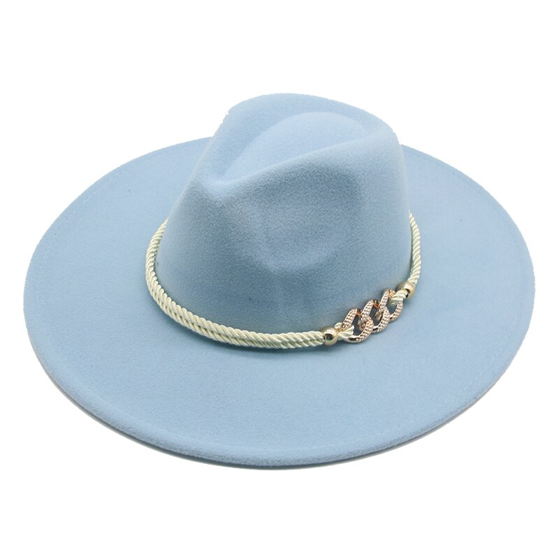 Grote Rand Winter Hoeden 9.5Cm Effen Kleur Kaki Winter Vrouwen Hoeden Brede Rand Formele Fedora Vilten Hoeden Vrouwen Hoeden sombrero De Mujer: sky blue