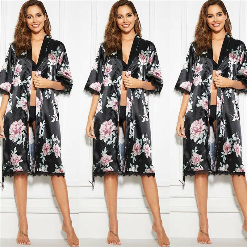 Silk Satin Wedding Bride Bridesmaid Robe Floral Bathrobe Short Kimono Robe Night Robe Bath Robe Dressing Gown For Women