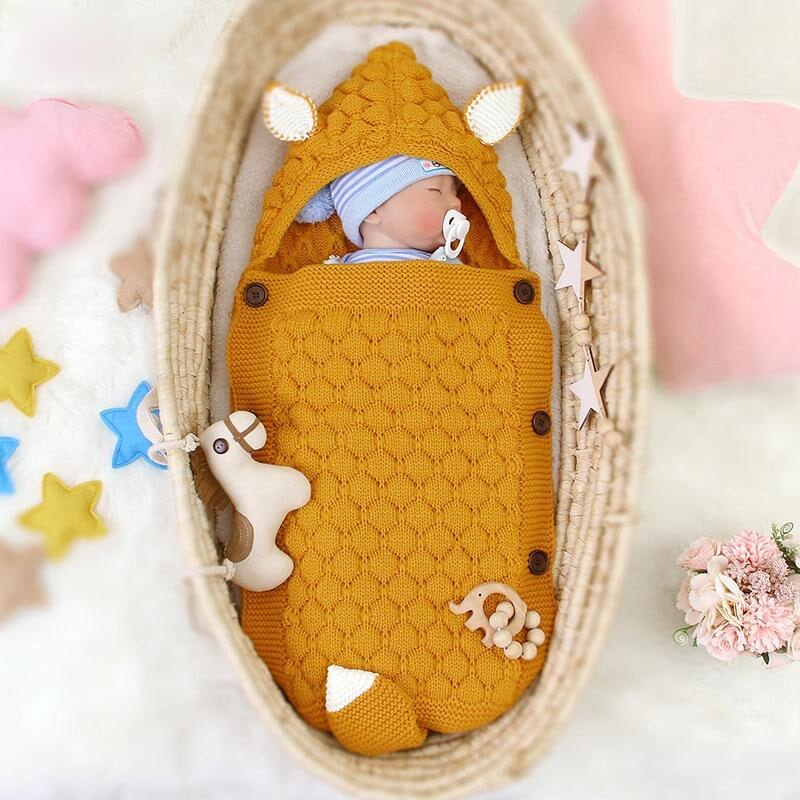 Baby Sleeping Bag Spring Kids Newborn Infant Sleepsack Knitted Sleeping Bag For Baby Boy Girl Cute Hooded Wrap Swaddling Blanket